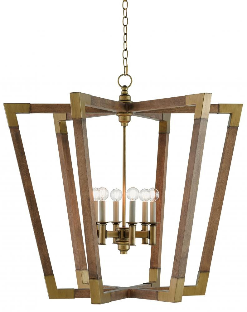 Currey and Company Bastian Large Chestnut Lantern Chestnut, Brass