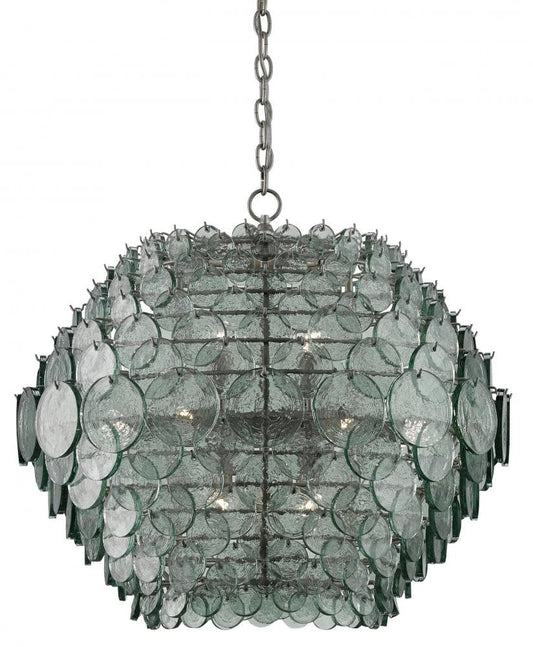 Braithwell Chandelier, 1-Light, Painted Silver Granello, 29.5"W, Currey and Company (9000-0009 KFW1)