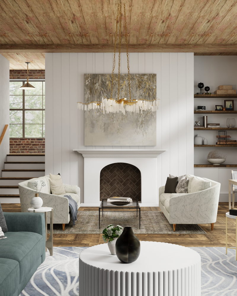 Forest Light Chandelier, 24-Light, Washed Lucerne Gold, Natural, 62"W, Currey and Company (9000-0040 KFX0)