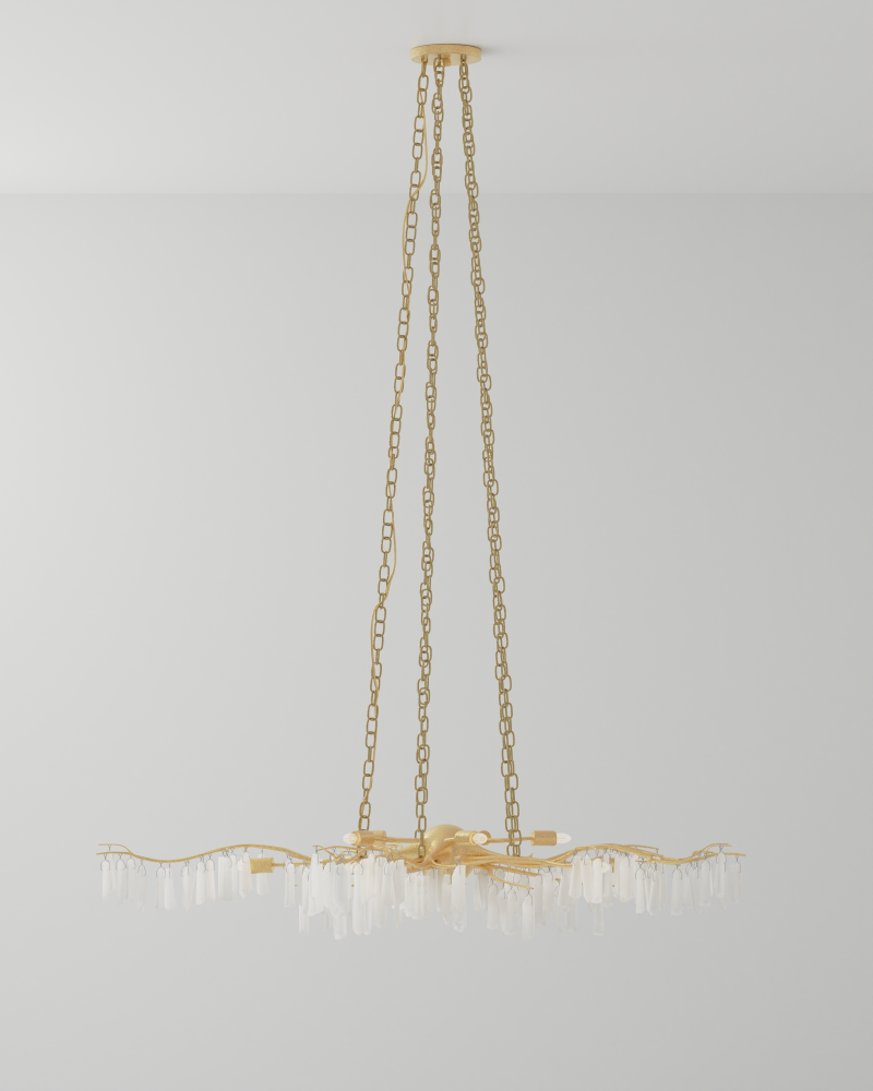 Forest Light Chandelier, 24-Light, Washed Lucerne Gold, Natural, 62"W, Currey and Company (9000-0040 KFX0)