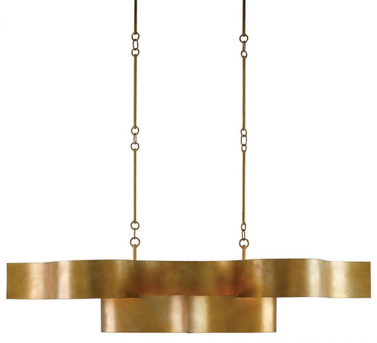 Currey and Company Grand Lotus Oval Gold Chandelier Antique Gold Leaf