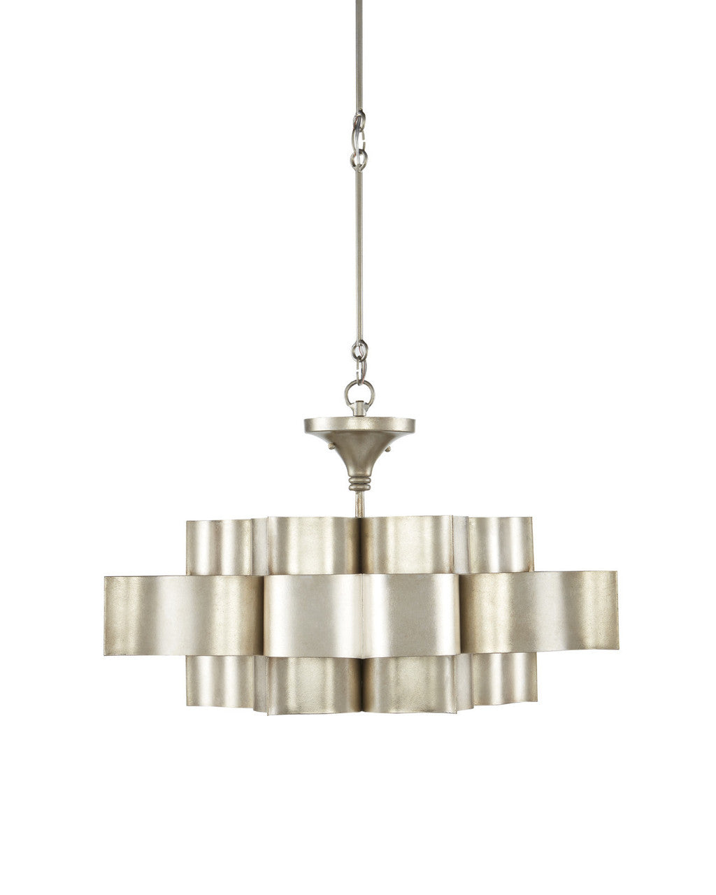 Grand Lotus Large Chandelier, 4-Light, Contemporary Silver Leaf, 30"W, Currey and Company 9000-0051