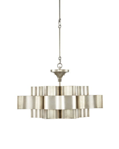 Grand Lotus Large Chandelier, 4-Light, Contemporary Silver Leaf, 30"W, Currey and Company 9000-0051