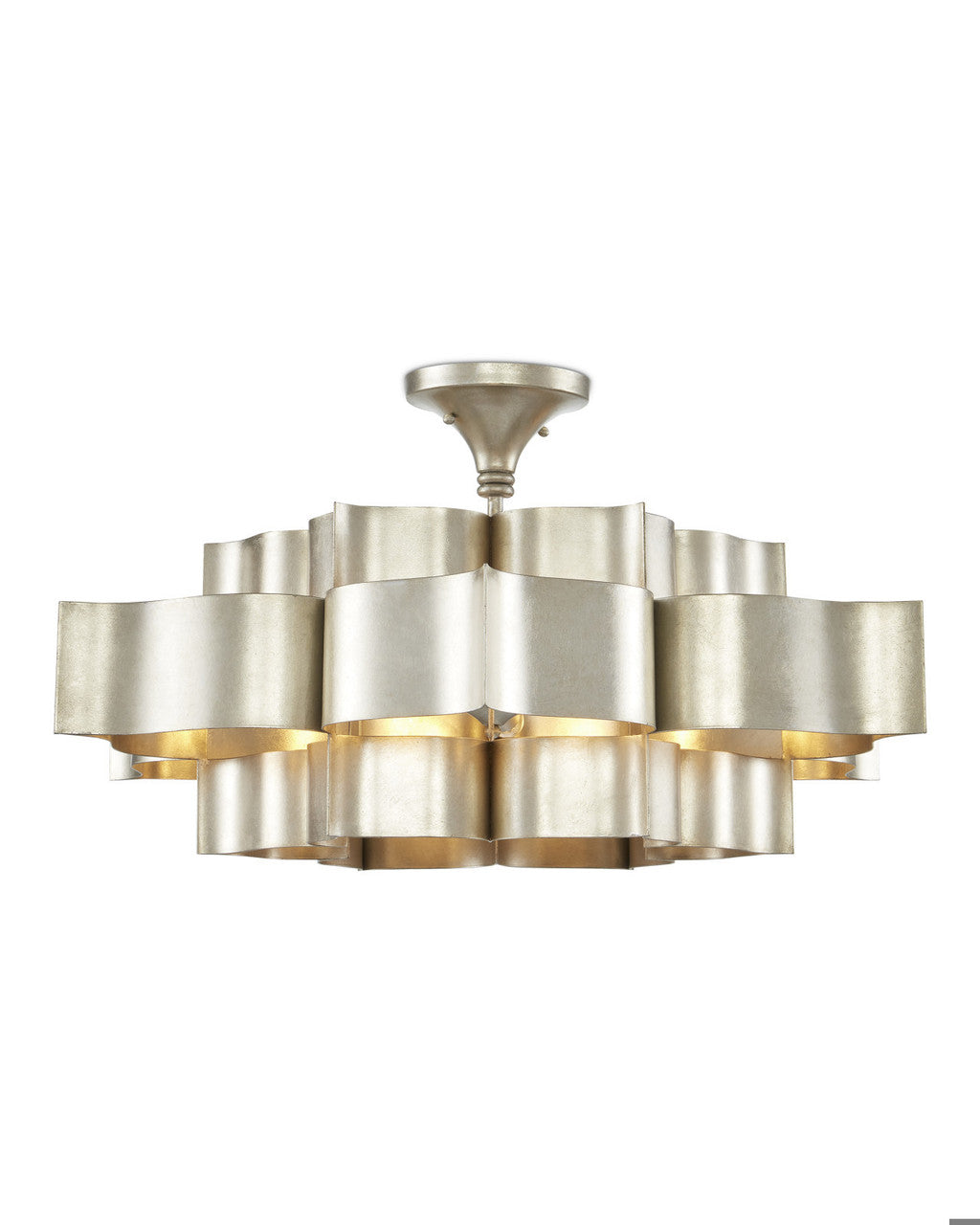 Grand Lotus Large Chandelier, 4-Light, Contemporary Silver Leaf, 30"W, Currey and Company 9000-0051