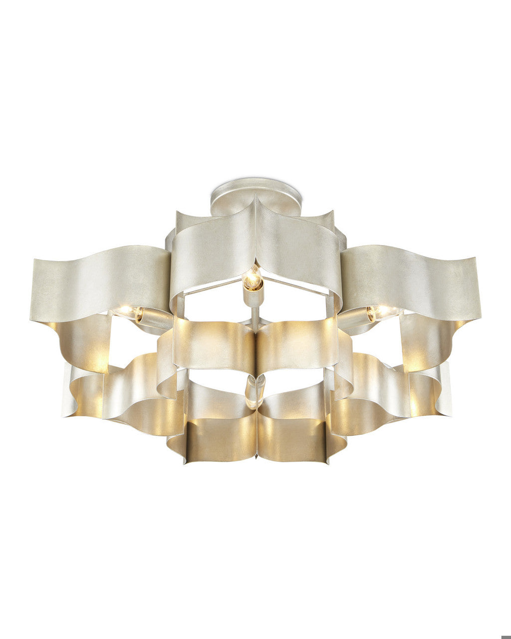 Grand Lotus Large Chandelier, 4-Light, Contemporary Silver Leaf, 30"W, Currey and Company 9000-0051