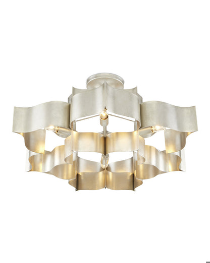 Grand Lotus Large Chandelier, 4-Light, Contemporary Silver Leaf, 30"W, Currey and Company 9000-0051