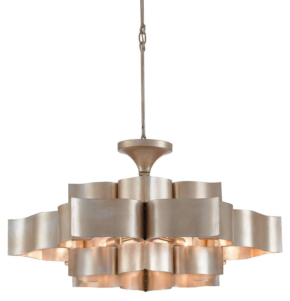 Grand Lotus Large Chandelier, 4-Light, Contemporary Silver Leaf, 30"W, Currey and Company (9000-0051 KHVQ)