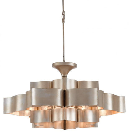 Grand Lotus Large Chandelier, 4-Light, Contemporary Silver Leaf, 30"W, Currey and Company (9000-0051 KHVQ)