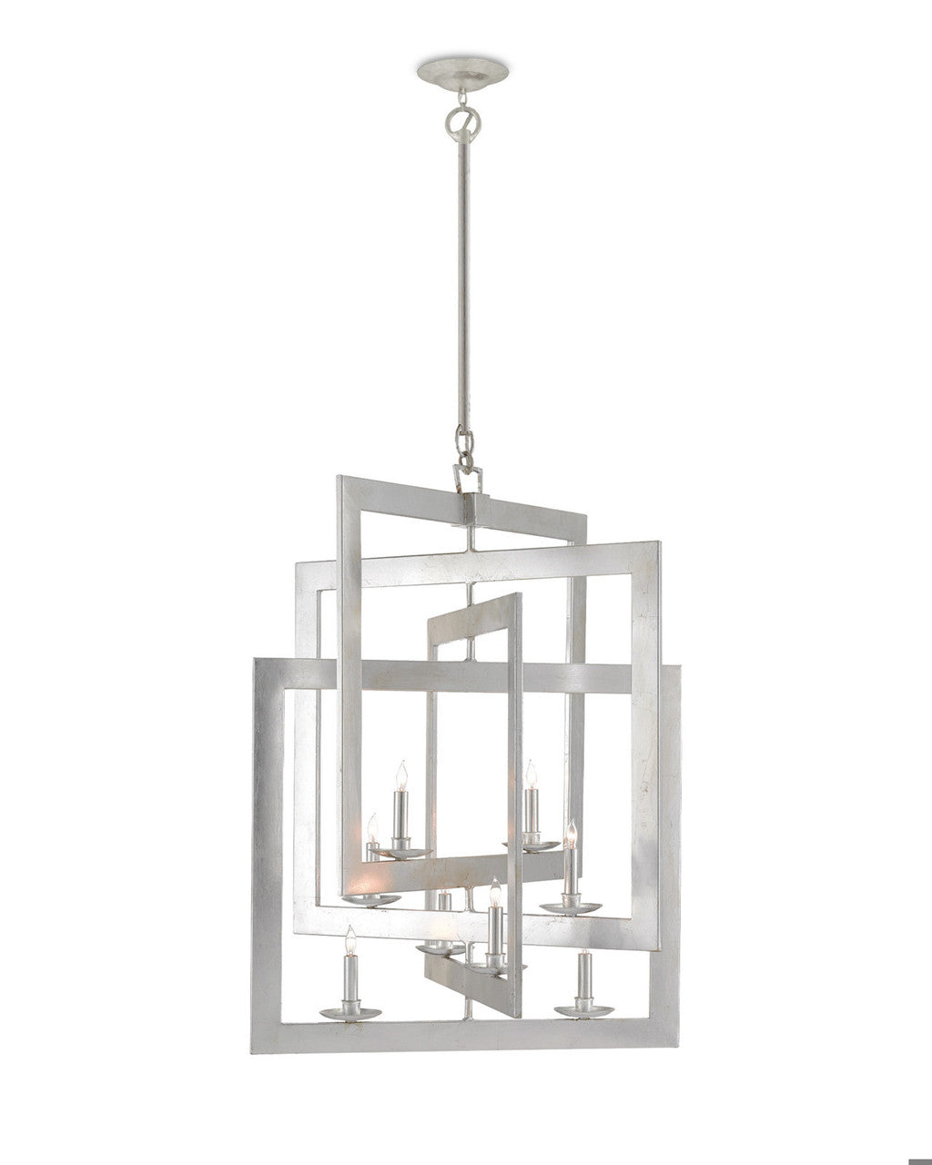 Currey and Company Middleton Large Silver Chandelier Contemporary Silver Leaf