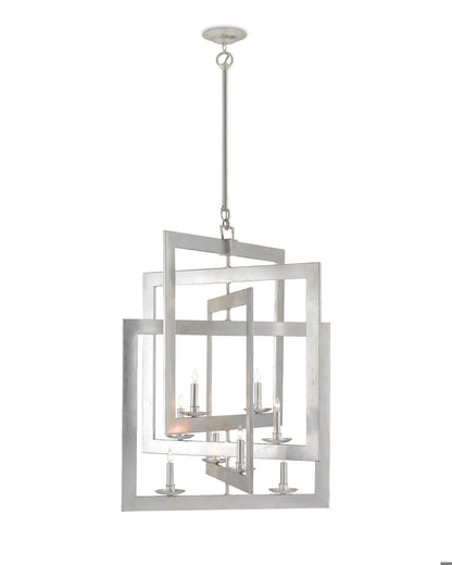 Currey and Company Middleton Large Silver Chandelier Contemporary Silver Leaf