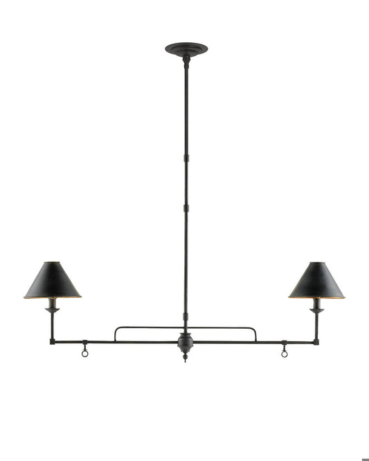 Currey and Company Prosperity Black Rectangular Chandelier French Black, Contemporary Gold Leaf