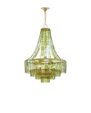 Currey and Company Vintner Green Chandelier Green, Contemporary Gold Leaf