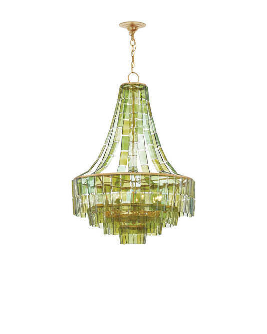 Currey and Company Vintner Green Chandelier Green, Contemporary Gold Leaf
