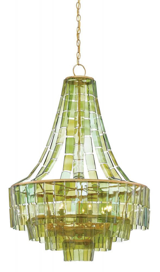 Vintner Chandelier, 8-Light, Dark Contemporary Gold Leaf, Green, 27"W, Currey and Company (9000-0147 KJUQ)