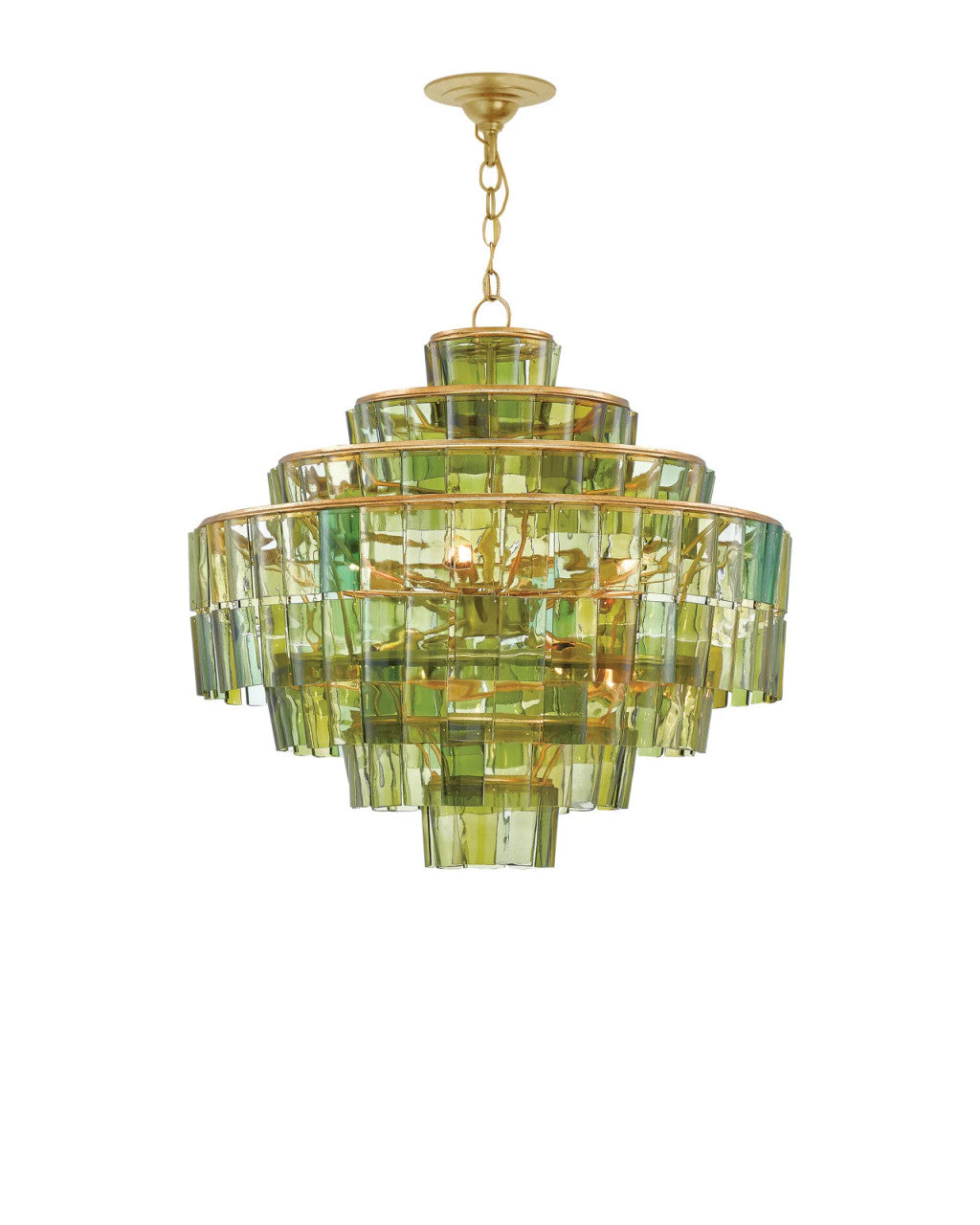 Currey and Company Sommelier Green Chandelier Green, Dark Contemporary Gold Leaf