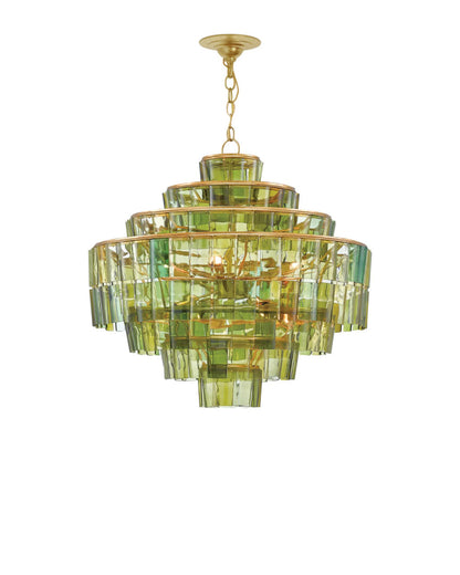 Currey and Company Sommelier Green Chandelier Green, Dark Contemporary Gold Leaf