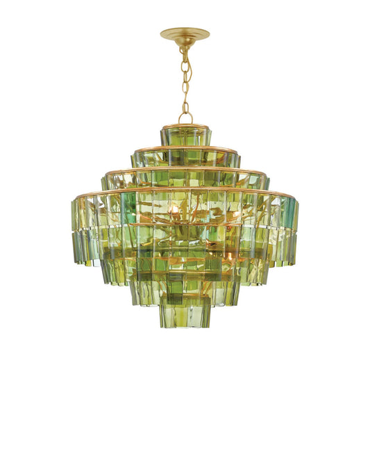 Currey and Company Sommelier Green Chandelier Green, Dark Contemporary Gold Leaf