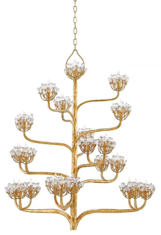 Currey and Company Agave Americana Gold Chandelier Dark Contemporary Gold Leaf