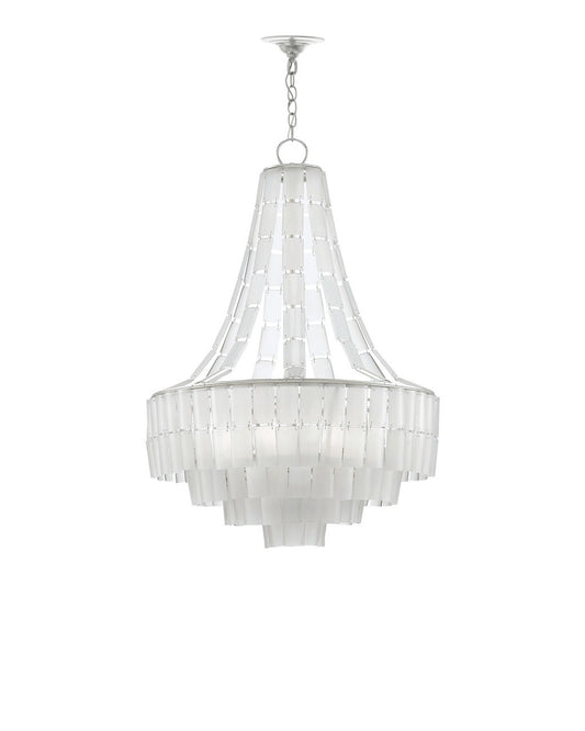 Currey and Company Vintner White Chandelier Opaque White, Contemporary Silver Leaf