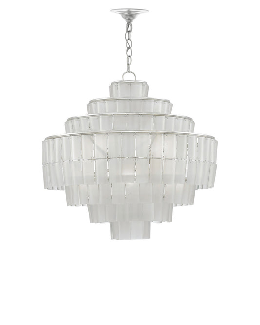 Currey and Company Sommelier White Chandelier Opaque White, Contemporary Silver Leaf