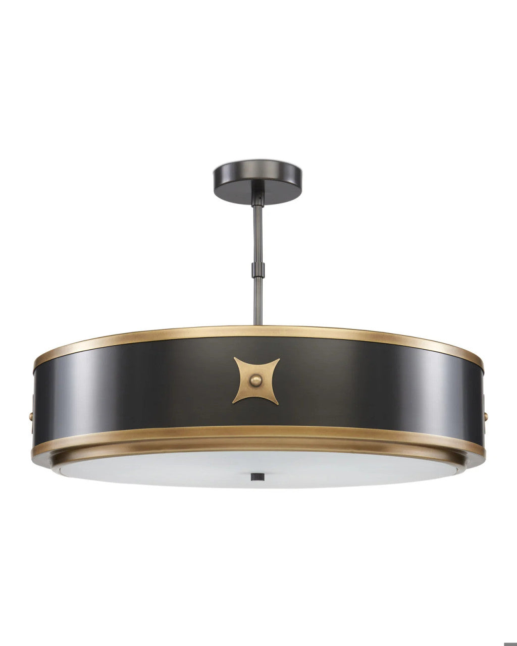 Huntsman Pendant, 4-Light, Satin Black, Antique Brass, White, 24.5"W, Currey and Company (9000-0171 KLRL)