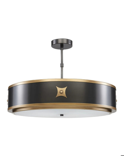 Huntsman Pendant, 4-Light, Satin Black, Antique Brass, White, 24.5"W, Currey and Company (9000-0171 KLRL)