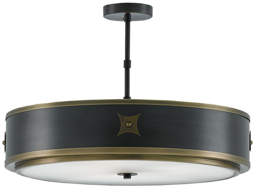 Currey and Company Huntsman Black Semi-Flush Mount Satin Black, Antique Brass, White