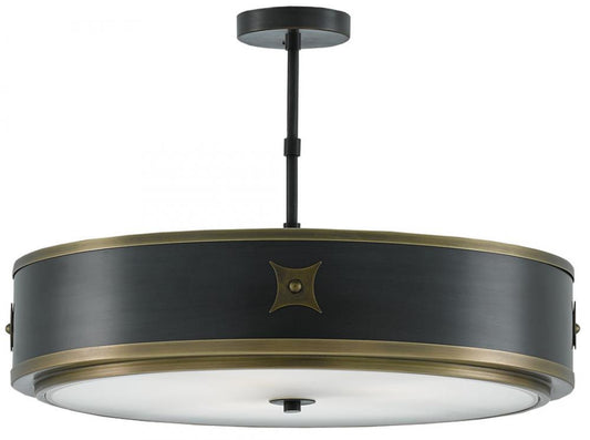 Currey and Company Huntsman Black Semi-Flush Mount Satin Black, Antique Brass, White