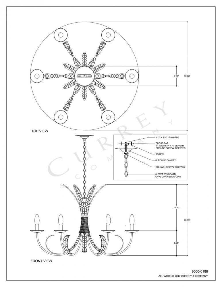 Bette Chandelier, 3-Light, Grecian Gold Leaf, 33"W, Currey and Company (9000-0186 KLT2)