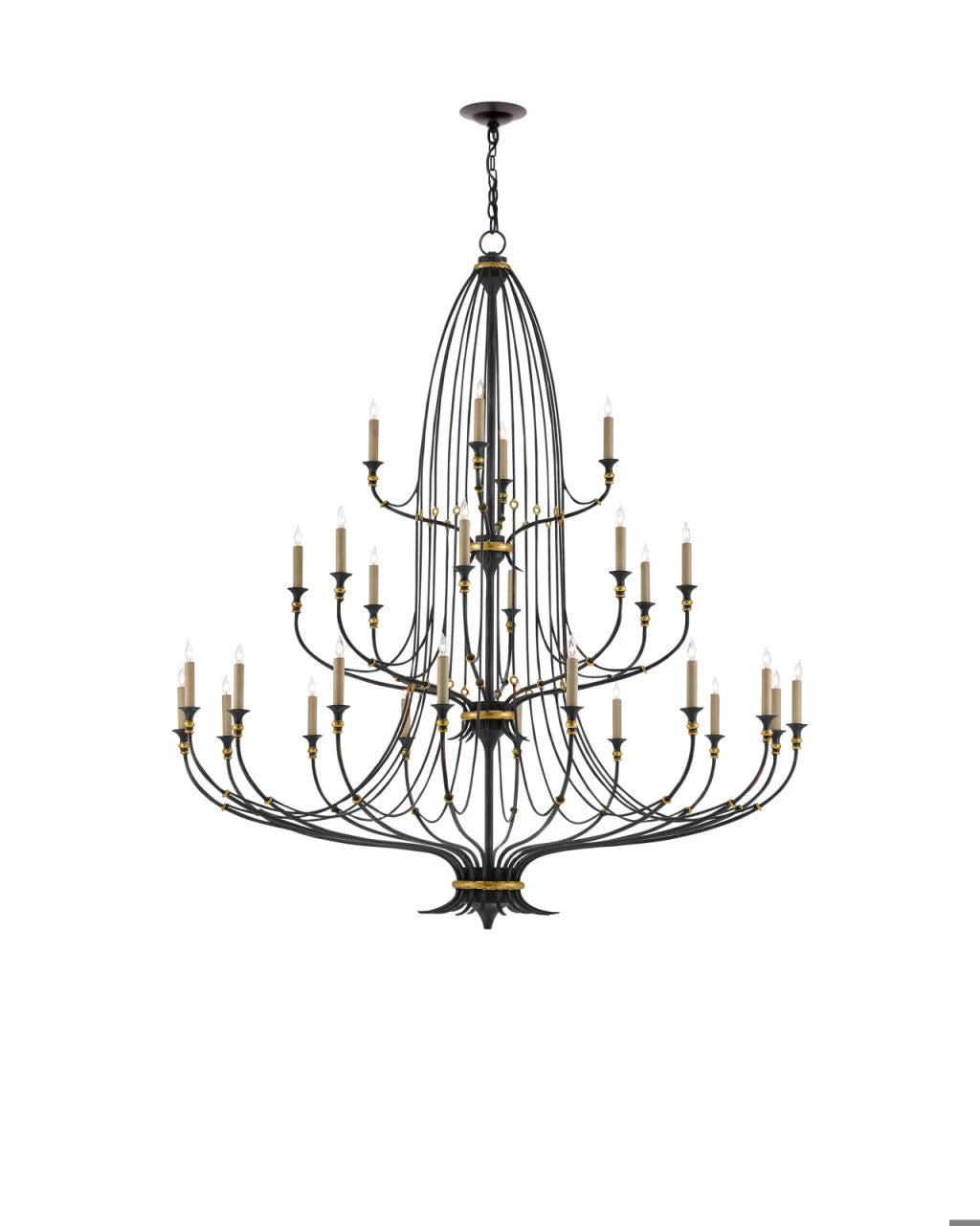 Folgate Grande Chandelier, 8-Light, French Black, Gold Leaf, 56.5"W, Currey and Company (9000-0213 KLTX)