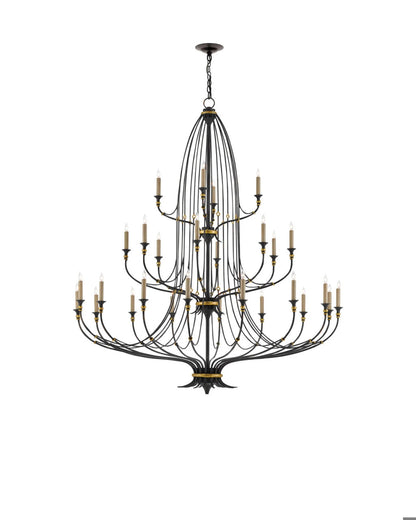 Folgate Grande Chandelier, 8-Light, French Black, Gold Leaf, 56.5"W, Currey and Company (9000-0213 KLTX)