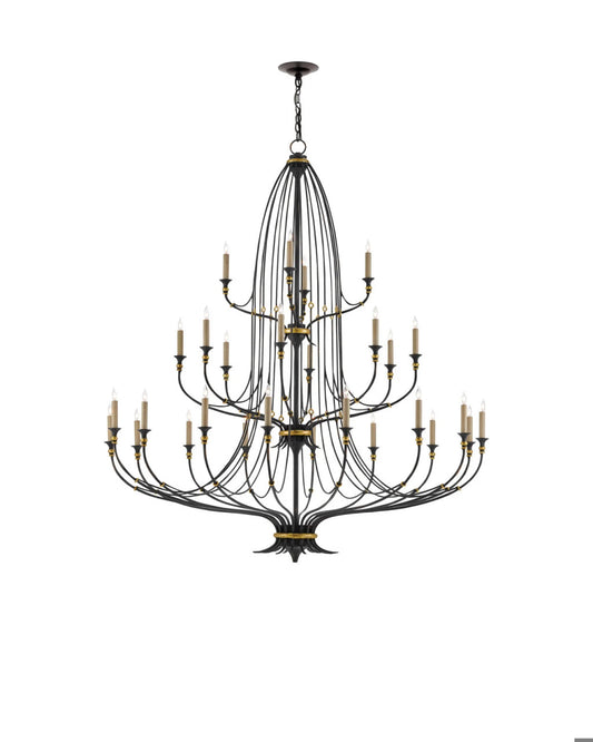 Folgate Grande Chandelier, 8-Light, French Black, Gold Leaf, 56.5"W, Currey and Company (9000-0213 KLTX)