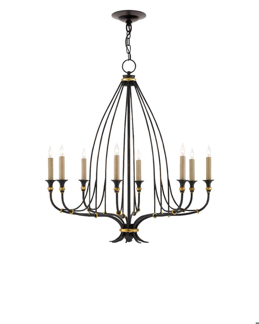 Currey and Company Folgate Small Black Chandelier French Black, Gold Leaf
