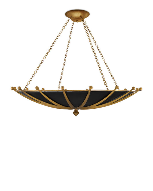 Currey and Company Fontaine Black & Gold Chandelier Antique Gold Leaf, Contemporary Gold Leaf
