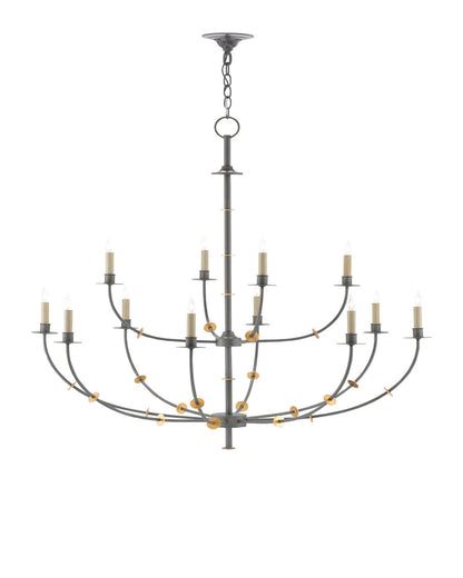 Currey and Company Balladier Gray Chandelier Hiroshi Gray, Contemporary Gold Leaf