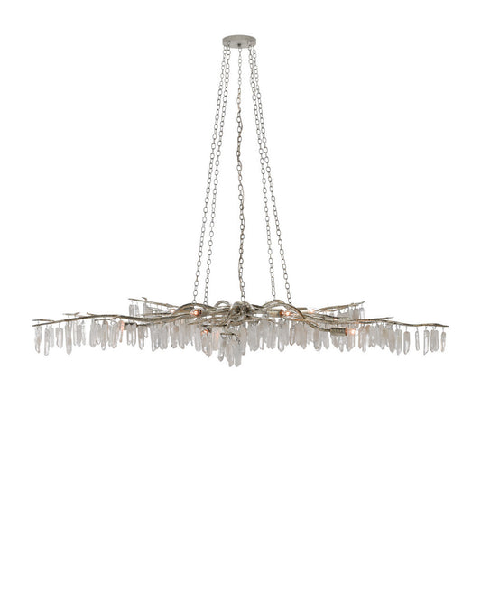 Currey and Company Forest Light Silver Chandelier Textured Silver, Natural