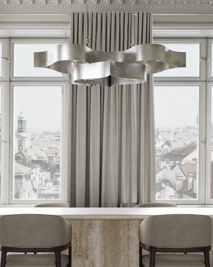 Grand Lotus Oval Chandelier, 22-Light, Contemporary Silver Leaf, 50.5"W, Currey and Company (9000-0372 NFLZ)