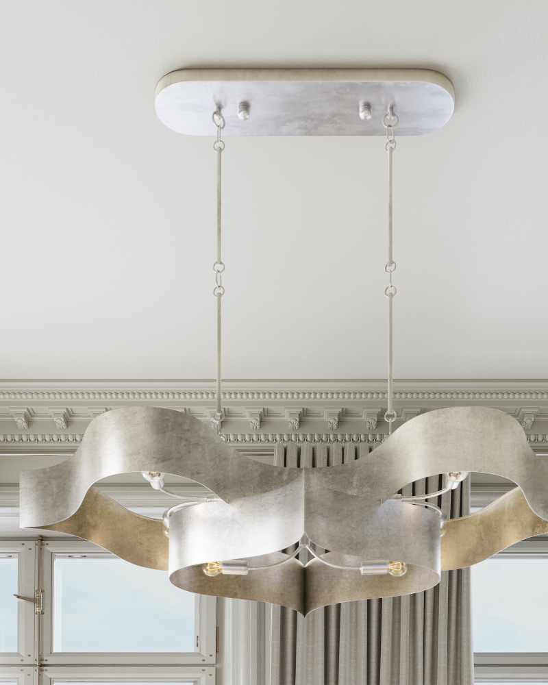 Grand Lotus Oval Chandelier, 22-Light, Contemporary Silver Leaf, 50.5"W, Currey and Company (9000-0372 NFLZ)