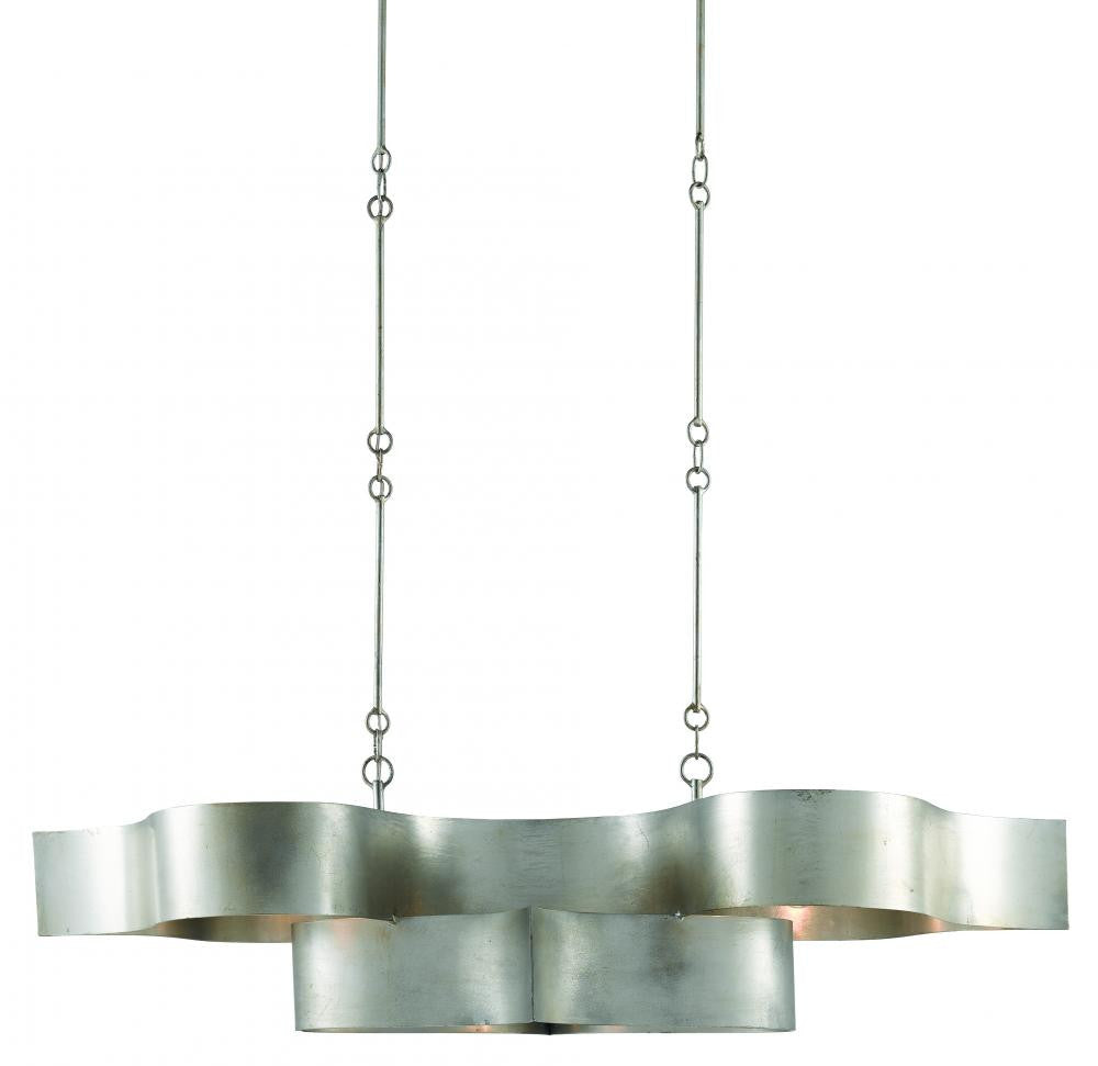 Currey and Company Grand Lotus Oval Silver Chandelier Contemporary Silver Leaf