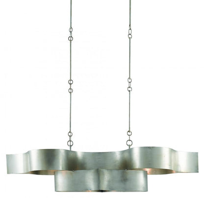 Currey and Company Grand Lotus Oval Silver Chandelier Contemporary Silver Leaf
