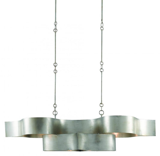 Currey and Company Grand Lotus Oval Silver Chandelier Contemporary Silver Leaf