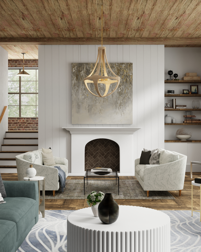 Ibiza Chandelier, 4-Light, Natural, Dark Contemporary Gold Leaf, 28"W, Currey and Company (9000-0385 NLG7)