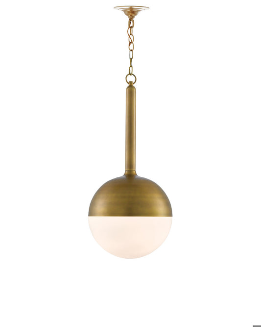 Currey and Company Moonward Brass Pendant Antique Brass, Opaque White