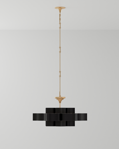 Grand Lotus Large Chandelier, 5-Light, Satin Black, Contemporary Gold Leaf, 30"W, Currey and Company (9000-0429 NLHK)