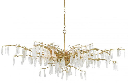 Forest Dawn Chandelier, 1-Light, Washed Lucerne Gold, Natural, 60.25"W, Currey and Company (9000-0438 RF93)