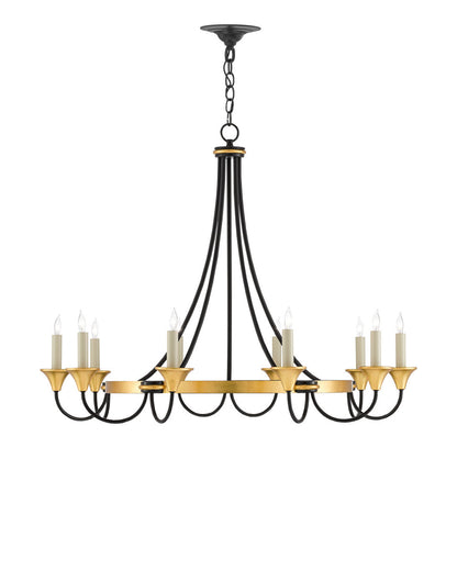 Currey and Company Hanlon Chandelier Contemporary Gold Leaf, Washed Black