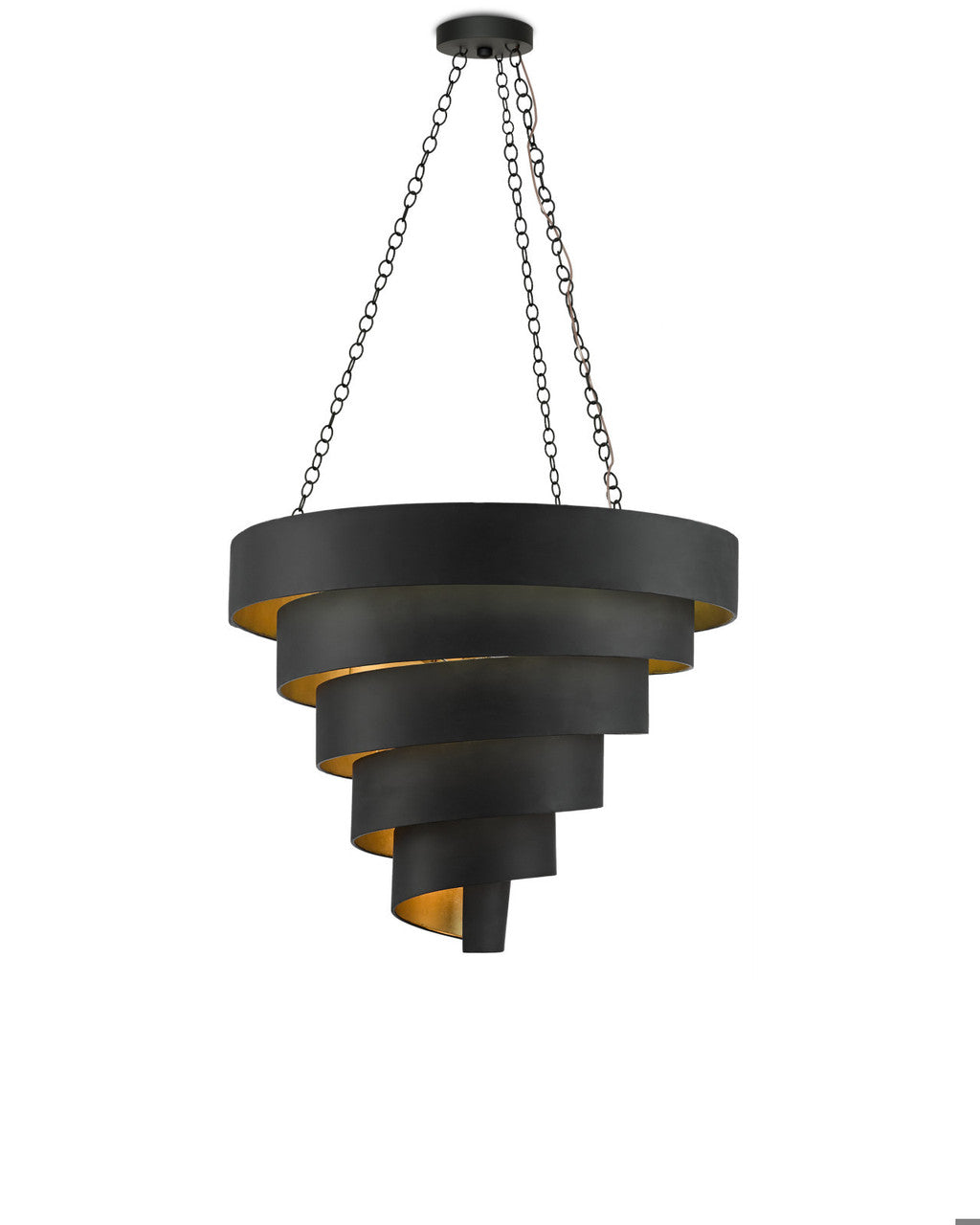 Currey and Company Chiffonade Large Black Pendant Antique Black, Contemporary Gold Leaf