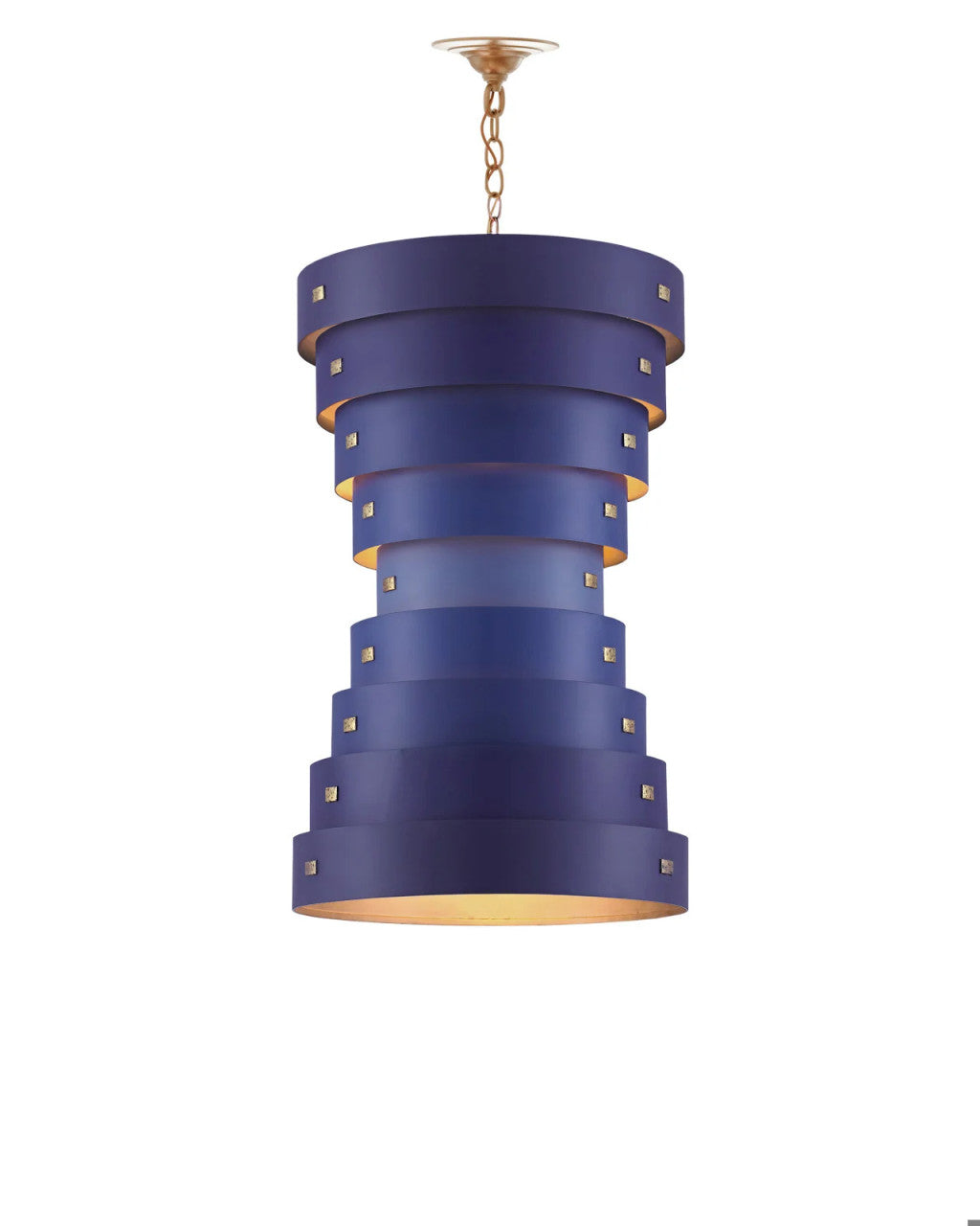 Currey and Company Graduation Small Blue Chandelier Blue, Contemporary Gold Leaf, Autumn Gold