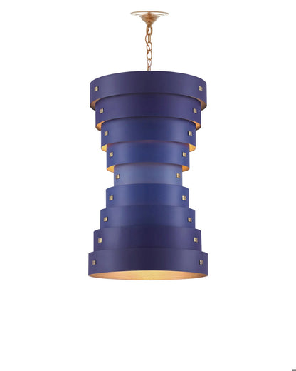Currey and Company Graduation Small Blue Chandelier Blue, Contemporary Gold Leaf, Autumn Gold
