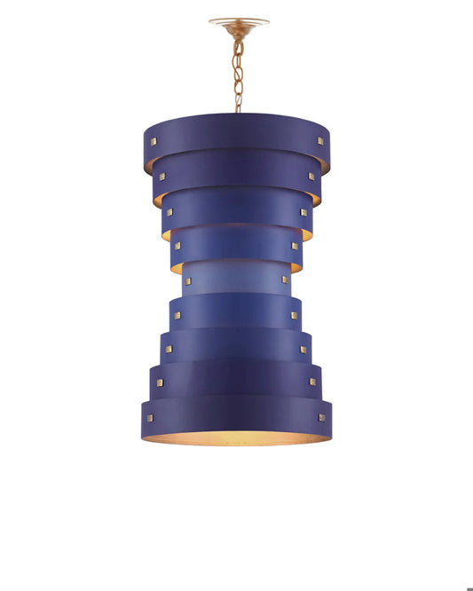 Currey and Company Graduation Small Blue Chandelier Blue, Contemporary Gold Leaf, Autumn Gold